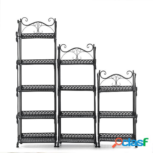 Scaffale per piante pieghevole in metallo nero retrò