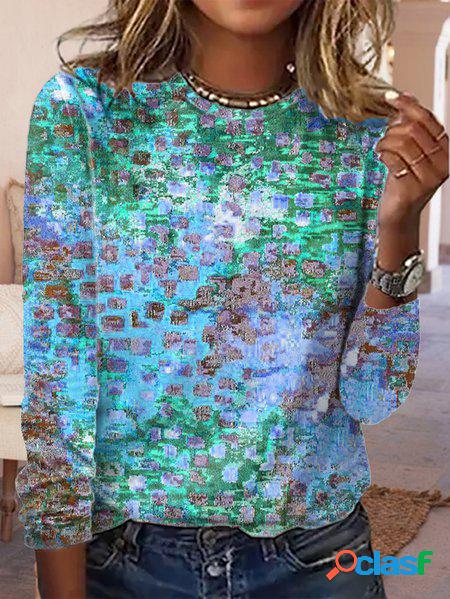 Sciolto Astratto Maniche Lunghe Casuale T-shirt