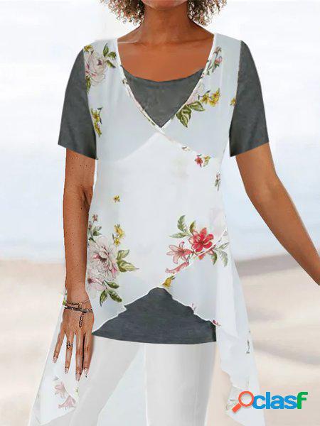 Sciolto Casuale Girocollo Jersey Camicia