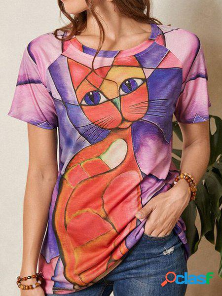 Sciolto Casuale Jersey Girocollo T-shirt