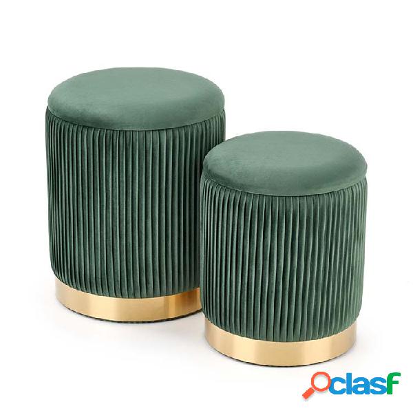 Set 2 pouf Cubal verde in velluto funzione contenitore