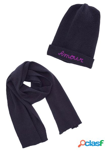 Set berretto e sciarpa per bambina colore Nero/Viola