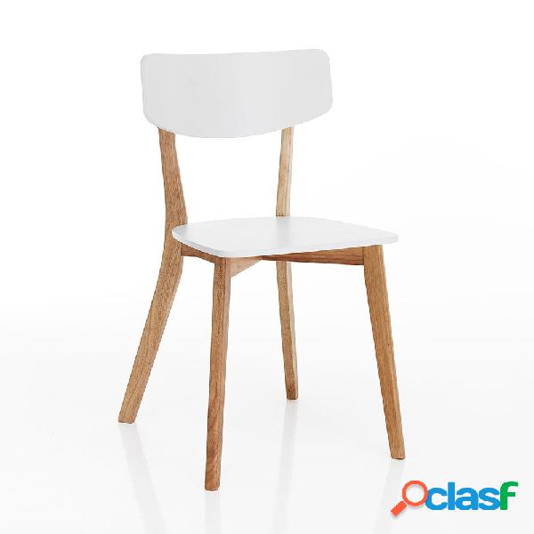 Set da 2 sedia living in legno massello bianco e rovere cm