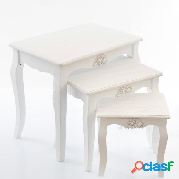 Set da 3 tavolini da salotto in legno colore bianco stile