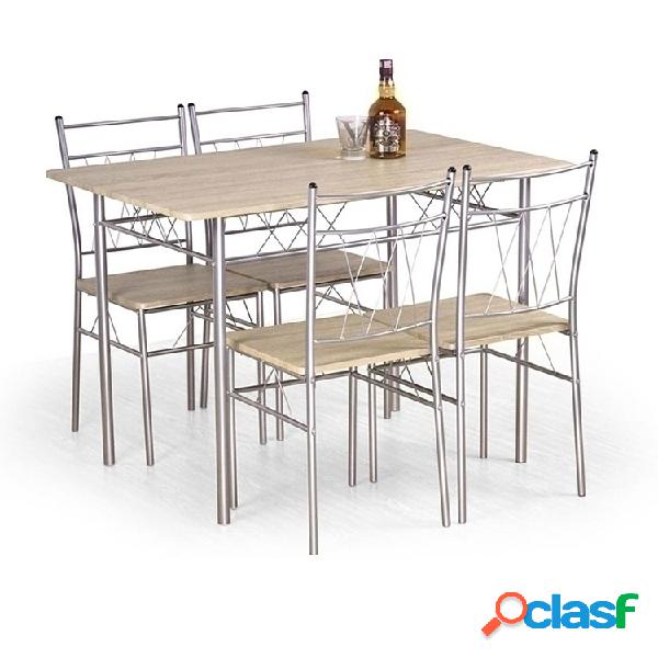 Set tavolo 110x75cm + 4 sedie da giardino rovere sonoma