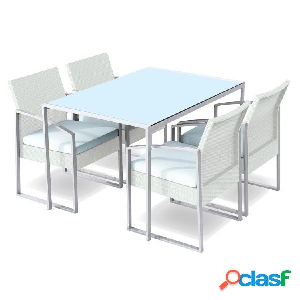 Set tavolo 120x80cm + 4 sedie da giardino bianco Malvin