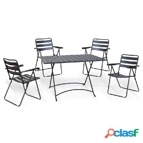 Set tavolo 120x80cm + 4 sedie pieghevoli da giardino