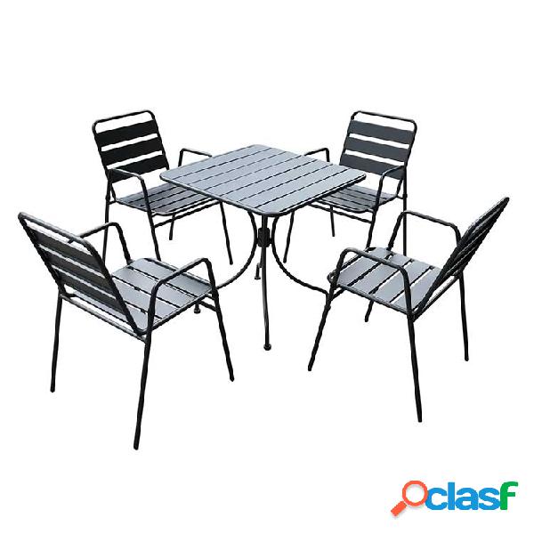 Set tavolo 70x70cm + 4 sedie da giardino acciaio antracite