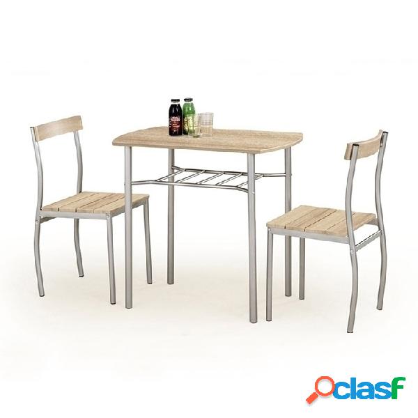Set tavolo 82x50cm + 2 sedie moderno acciaio rovere Lunch
