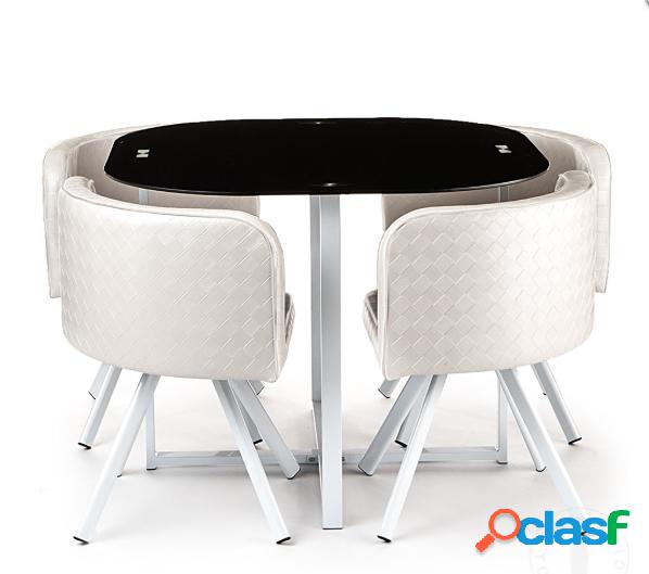 Set tavolo e 4 sedia design moderno gambe in metallo piano