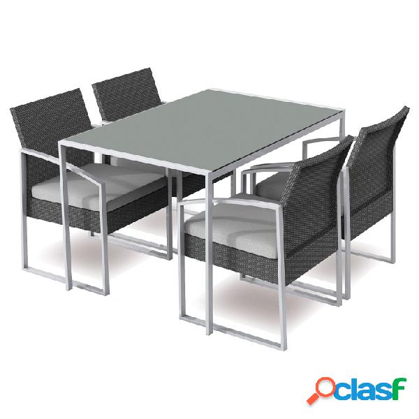 Set tavolo rettangolare 120x80cm + 4 sedie da giardino nero