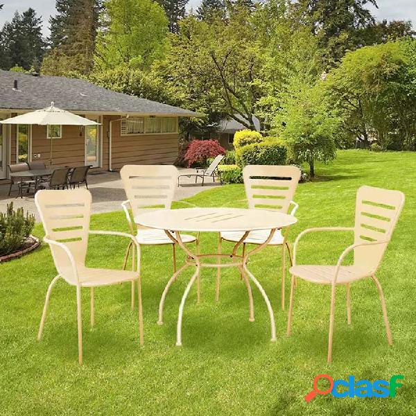 Set tavolo rotondo 106x106cm + 4 sedie da giardino crema Nea