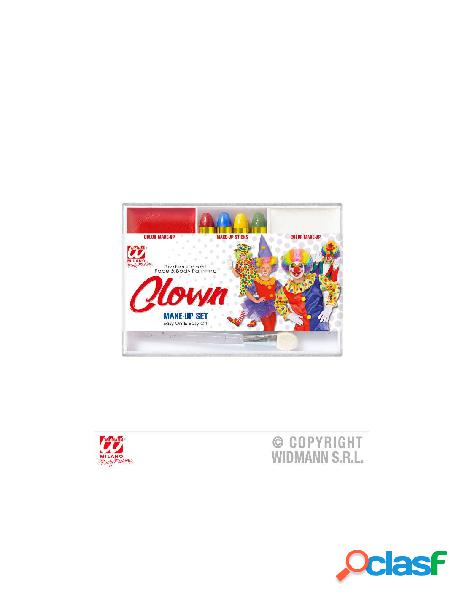 Set trucco clown (4 matite trucco, makeup rosso e bianco in