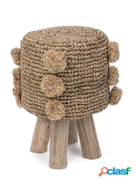 Sgabello tondo struttura in legno di teak seduta in fibra