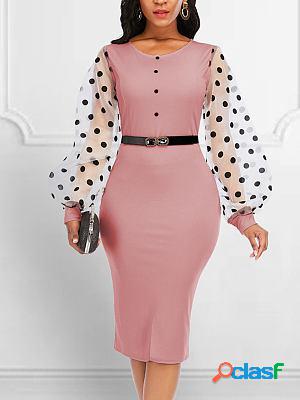 Sheer Polka Dot Long Sleeve Round Neck Bodycon Dresses