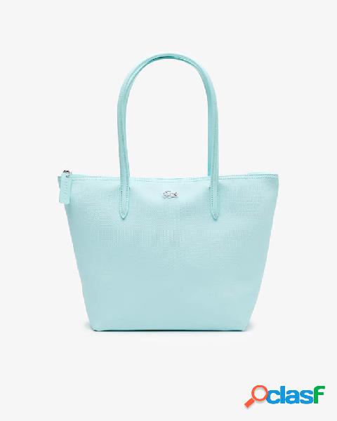 Shopping bag color acqua misura media in tela piqué con