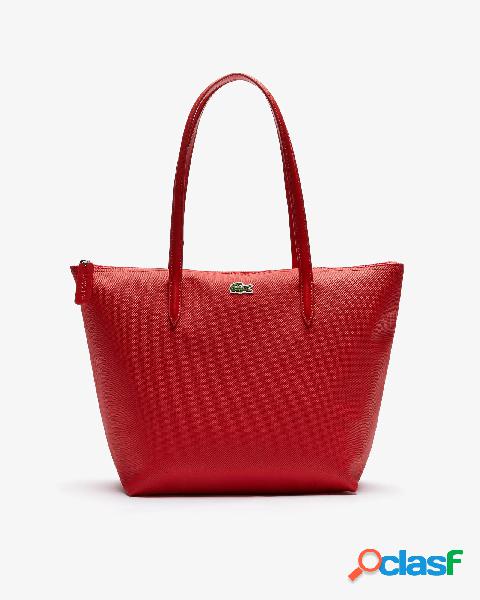 Shopping bag rossa misura media in tela piqué con logo