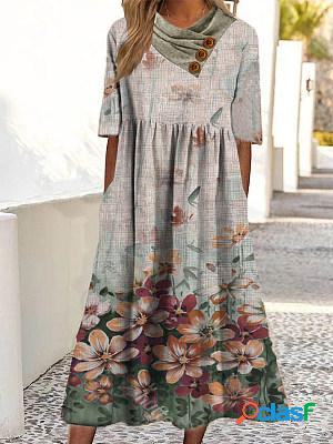 Short Sleeves Printed Casual Midi Dress