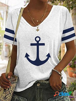 Short Sleeves V Neck Printed Casual T-shirt