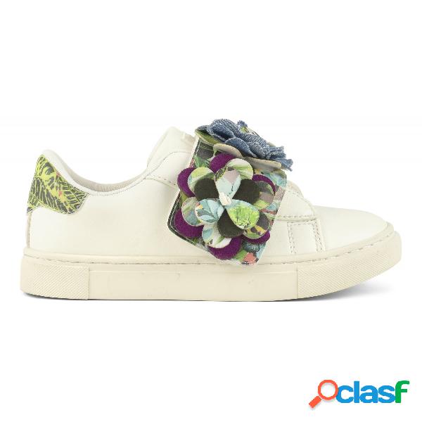 Sneaker bimbo con velcro e mix fiori stampa multi