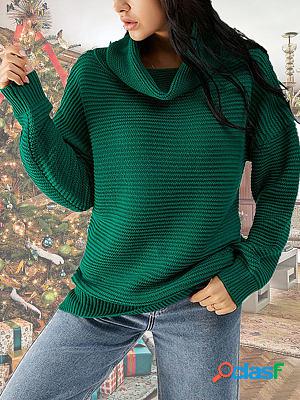 Solid Knit Turtleneck Long Sleeve Hem Slit Pullover Mid