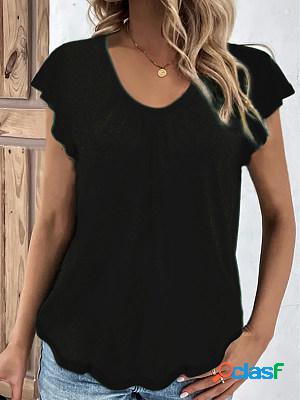 Solid Round Neck Short Sleeves Casual T-shirt