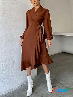 Solid Ruffle Tie Long Sleeve Skater Dresses