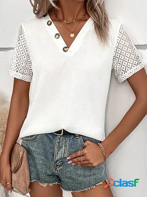 Solid V Neck Short Sleeves T-shirt