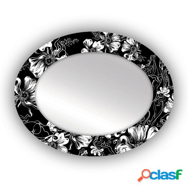 Specchio da parete moderno in legno ovale floreale bianco e