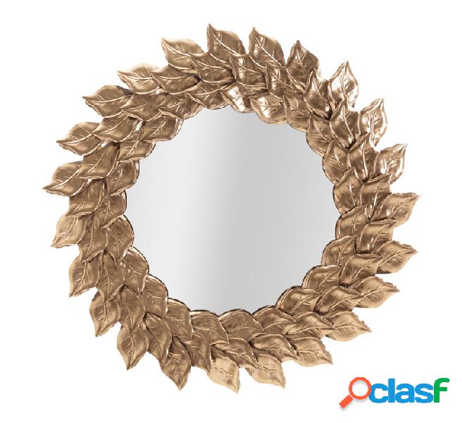 Specchio rotondo da parete cornice in metallo con foglie
