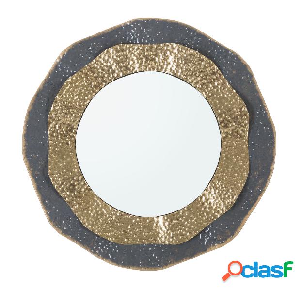 Specchio rotondo moderno cornice in metallo nero e oro cm Ø