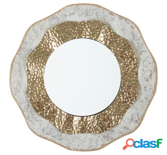 Specchio tondo cornice in metallo 3D colore oro e bianco cm