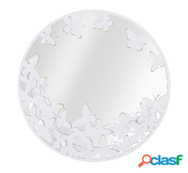 Specchio tondo da ingresso in metallo bianco con farfalle cm