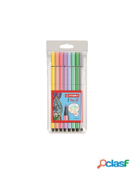 Stabilo pen 68 astuccio in plastica da 8 colori pastel ass.