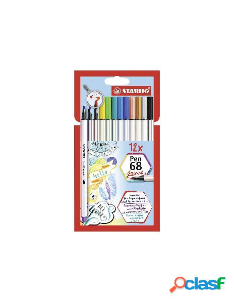 Stabilo pen 68 brush astuccio in cartone da 12 colori ass.