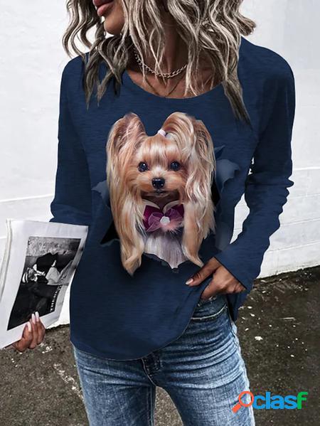 Stampa Casuale Girocollo Cane T-shirt