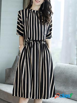 Striped short sleeve a-line skirt