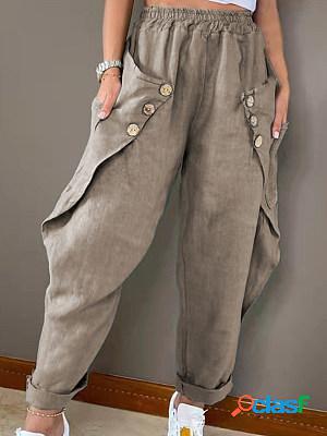 Summer Casual Pocket Button Casual Trousers