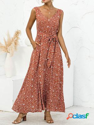 Summer Leopard V-Neck Lace-up Vacation Dress