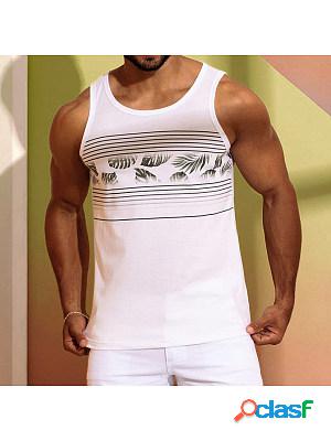 Summer Mens Striped Print Tank Top Casual Breathable