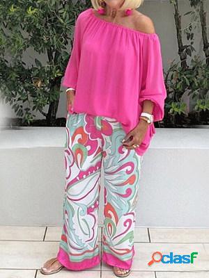 Summer Solid Color One-shoulder Casual Two-piece Suit