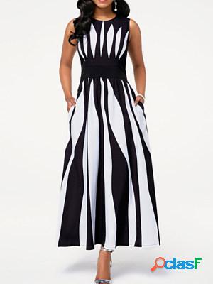 Summer Striped Print Sleeveless Dress