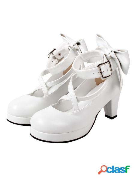 Sweet Lolita Shoes Platform Heels Bow Round Toe Cross Front