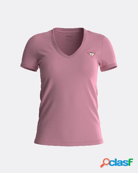 T-shirt con scollo a V rosa antico in cotone stretch con