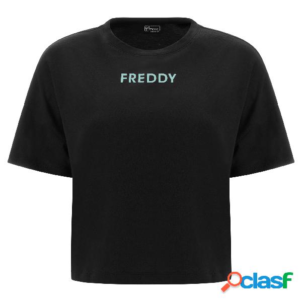T-shirt croppoed comfort con stampa FREDDY a contrasto
