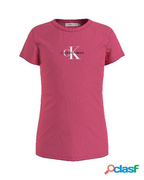 T-shirt fucsia mezza manica in cotone con stampa logo