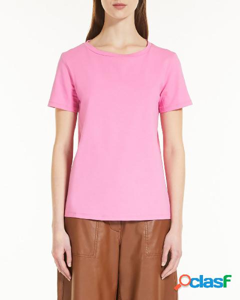 T-shirt girocollo rosa a manica corta in jersey di cotone
