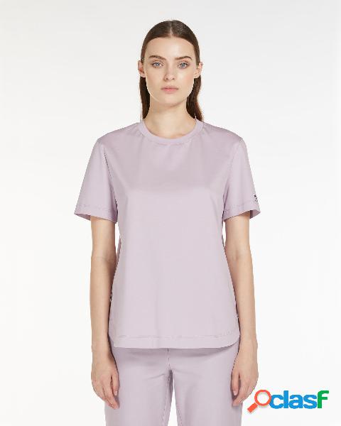 T-shirt lilla in modal e cotone con scollo tondo e logo