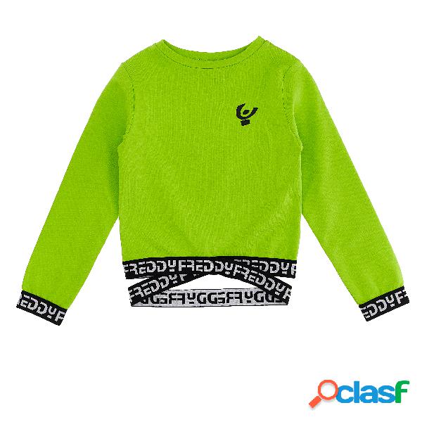 T-shirt manica lunga fondo con elastico jaquard logato