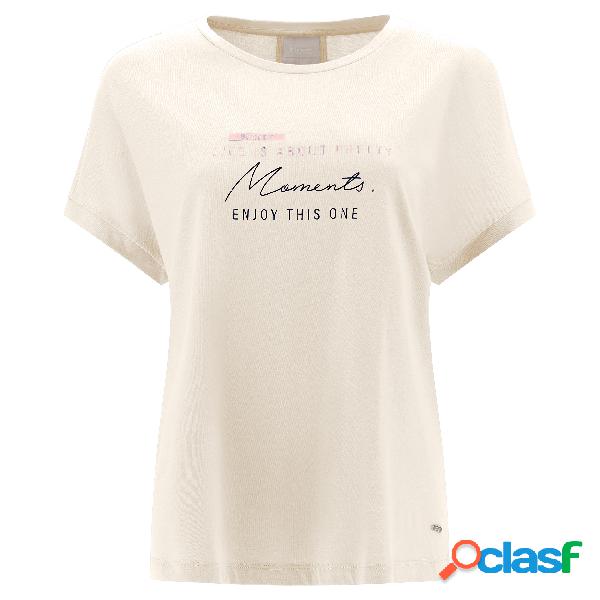 T-shirt stampa oro rosa inserto posteriore fantasia in tono